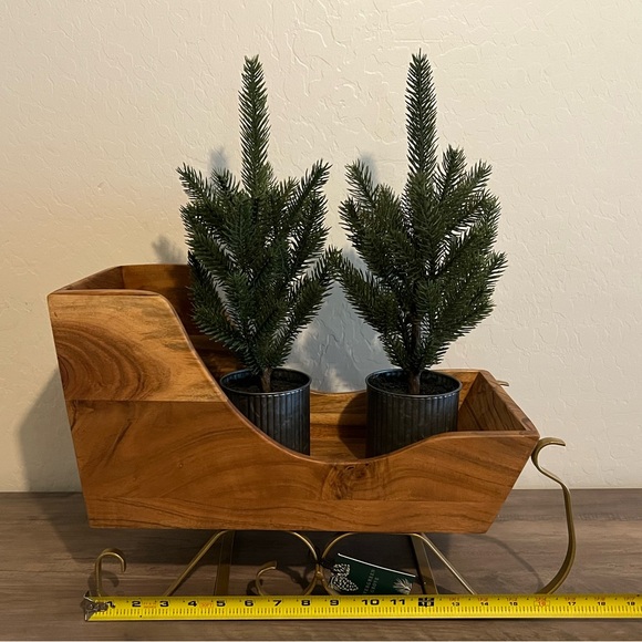 NEW Wooden Santa Sleigh with Gold Metal Accents Made in India Evergreen Grove - Picture 7 of 15